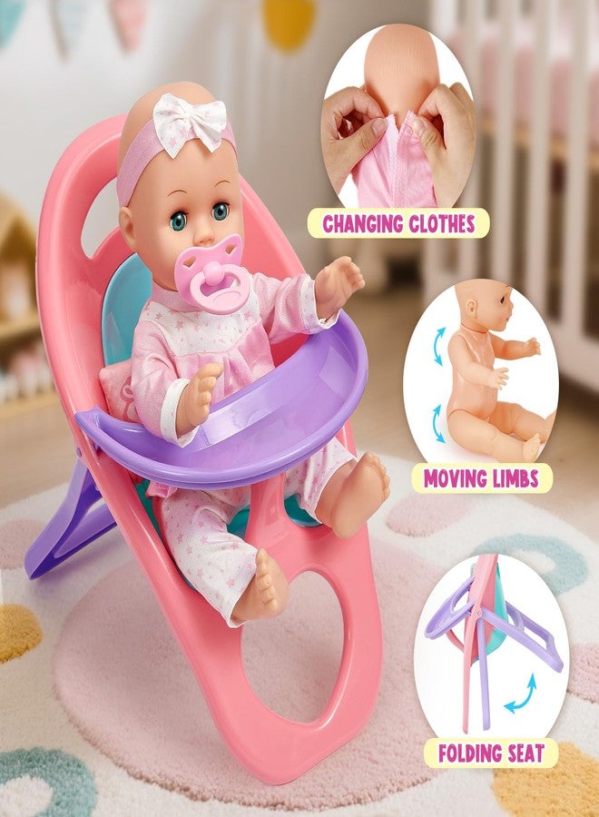 Golray 12 in Baby Doll Toys Set with Stroller for 3 4 5 6 Year Old Girl - 26pcs Babydoll with Accessories Quilt Pillow/Highchair/2 Clothes, Feeding Nursing Pretend Play Toddler Girl Toy Gift 3-5-7 - Image 5